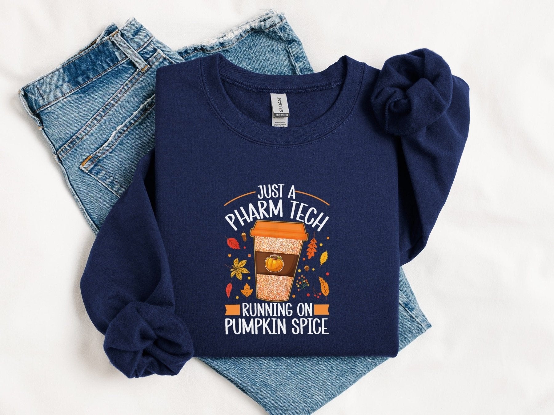 Just a Pharm Tech Running on Pumpkin Spice Sweatshirt - Adverse Reactions - Pharmacy Apparel for Pharmacists, Techs & Students