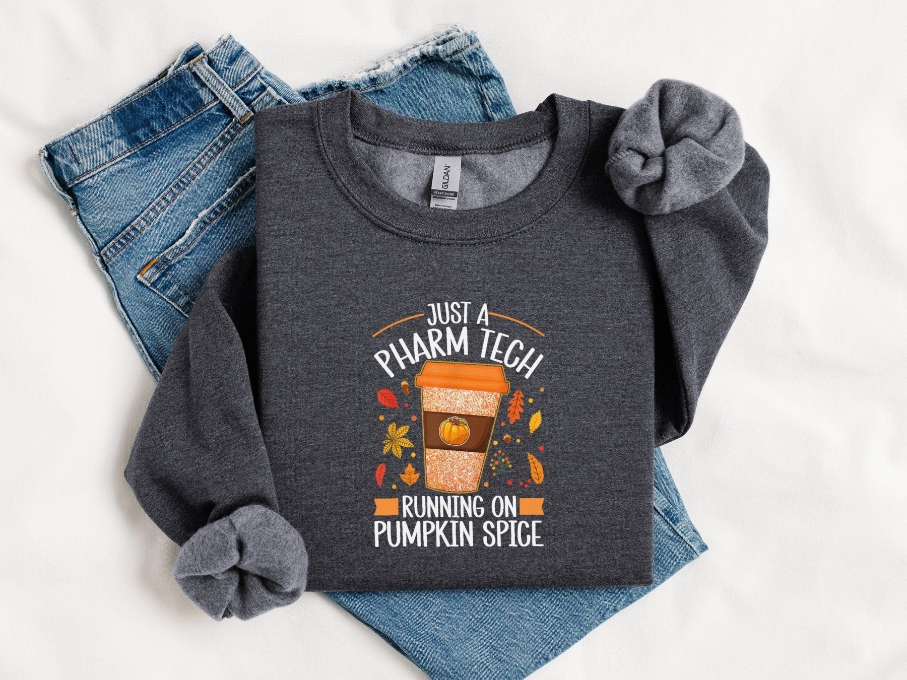 Just a Pharm Tech Running on Pumpkin Spice Sweatshirt - Adverse Reactions - Pharmacy Apparel for Pharmacists, Techs & Students