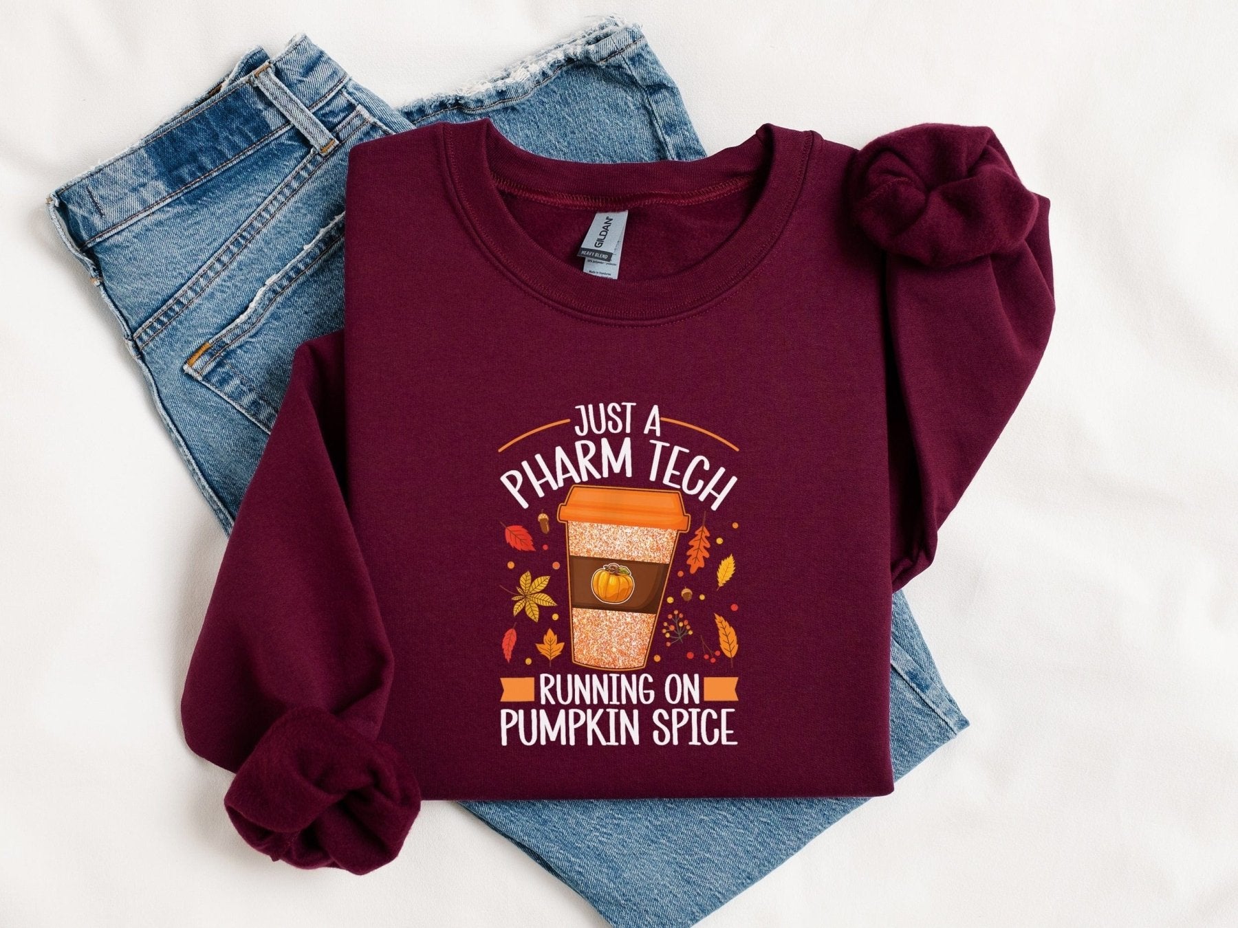 Just a Pharm Tech Running on Pumpkin Spice Sweatshirt - Adverse Reactions - Pharmacy Apparel for Pharmacists, Techs & Students