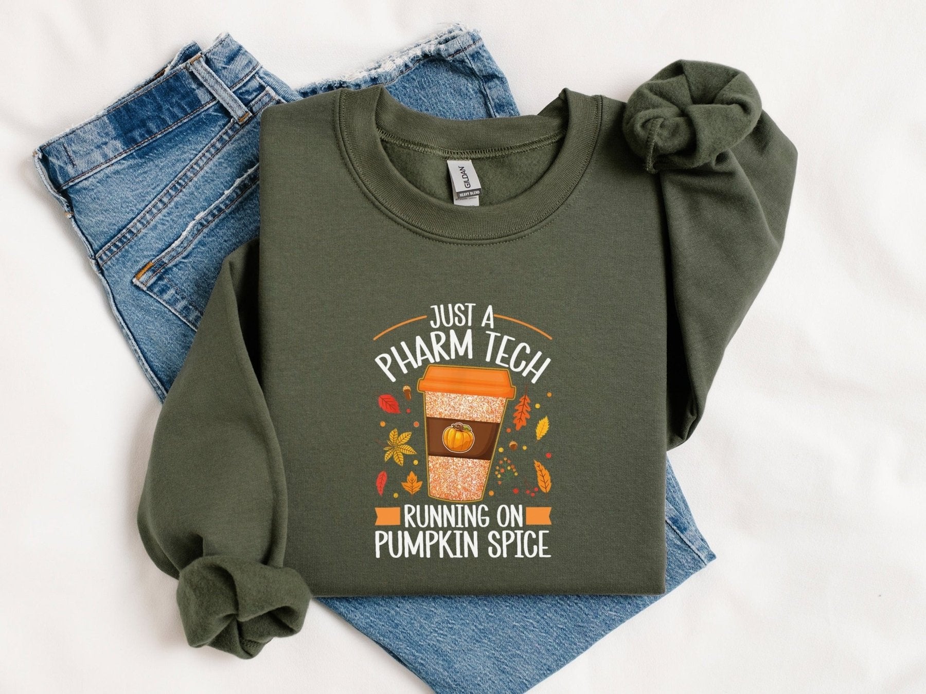 Just a Pharm Tech Running on Pumpkin Spice Sweatshirt - Adverse Reactions - Pharmacy Apparel for Pharmacists, Techs & Students