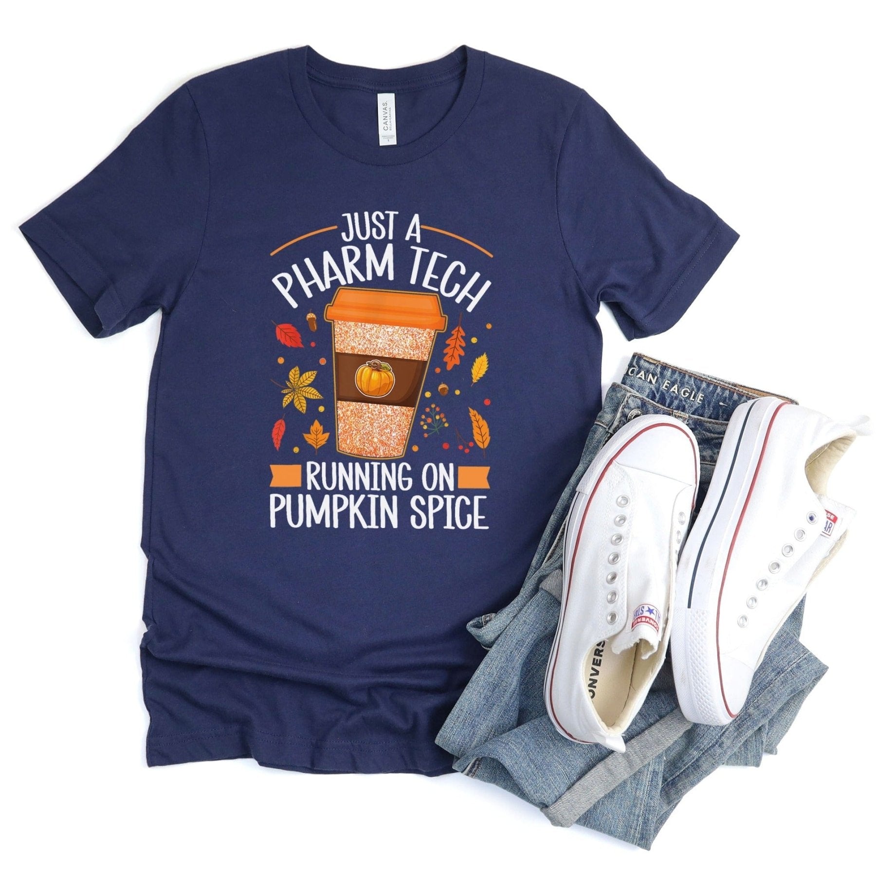 Just a Pharm Tech Running on Pumpkin Spice Tee - Adverse Reactions - Pharmacy Apparel for Pharmacists, Techs & Students