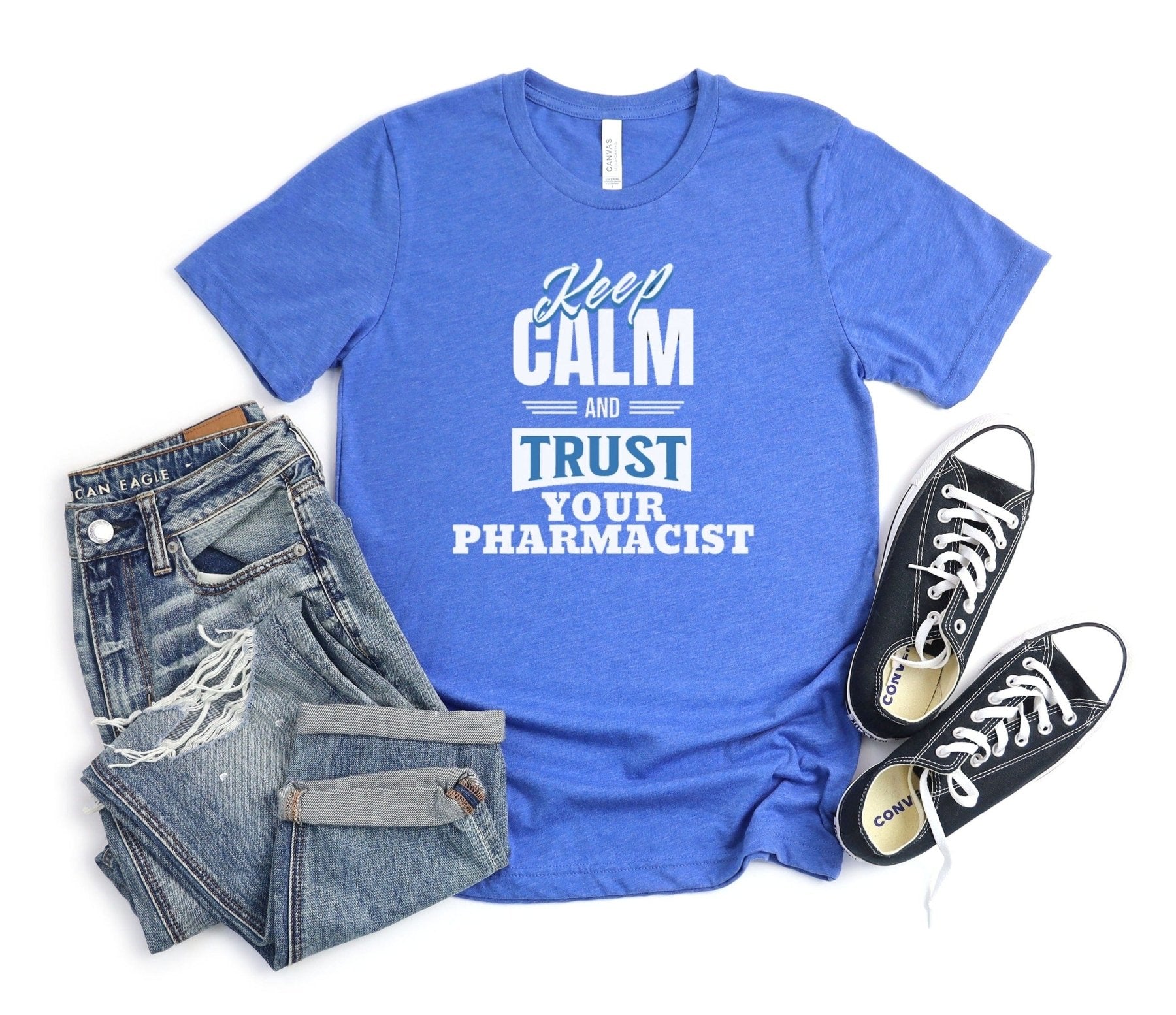 Keep Calm and Trust Your Pharmacist Tee - Adverse Reactions - Pharmacy Apparel for Pharmacists, Techs & Students