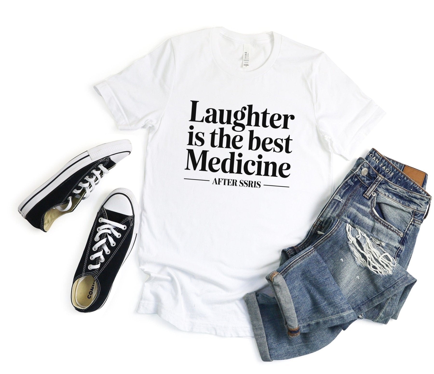 Laughter is the Best Medicine After SSRIs Tee - Adverse Reactions - Pharmacy Apparel for Pharmacists, Techs & Students