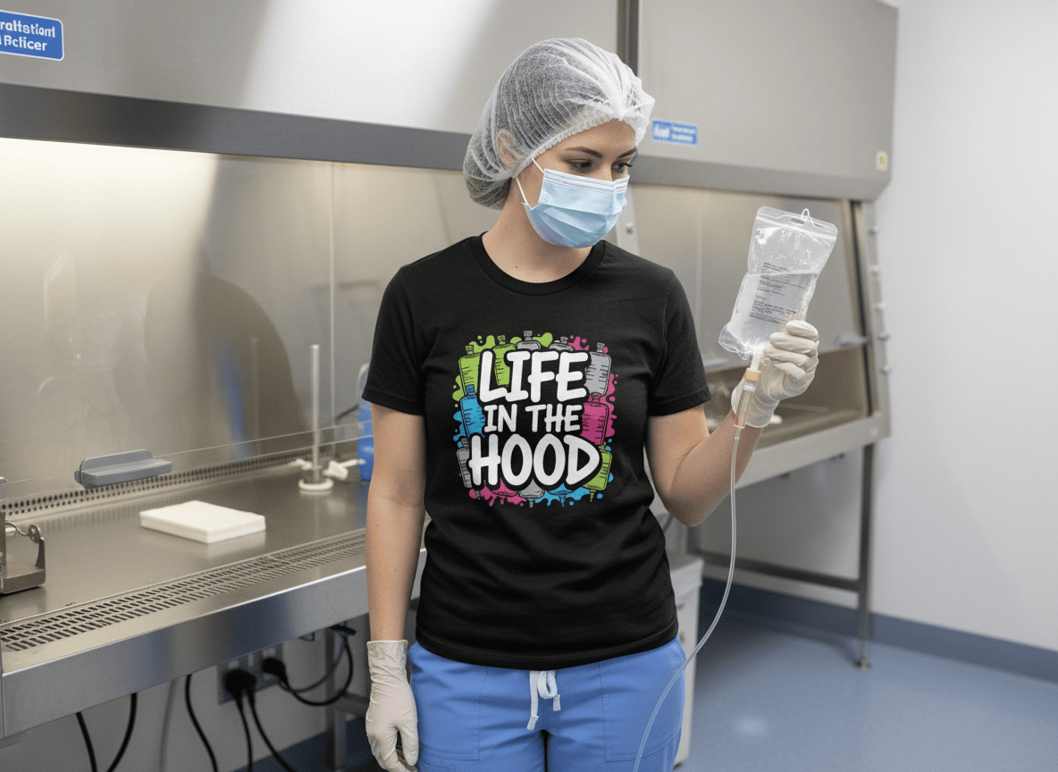 Life in the Hood Tee - Adverse Reactions - Pharmacy Apparel for Pharmacists, Techs & Students