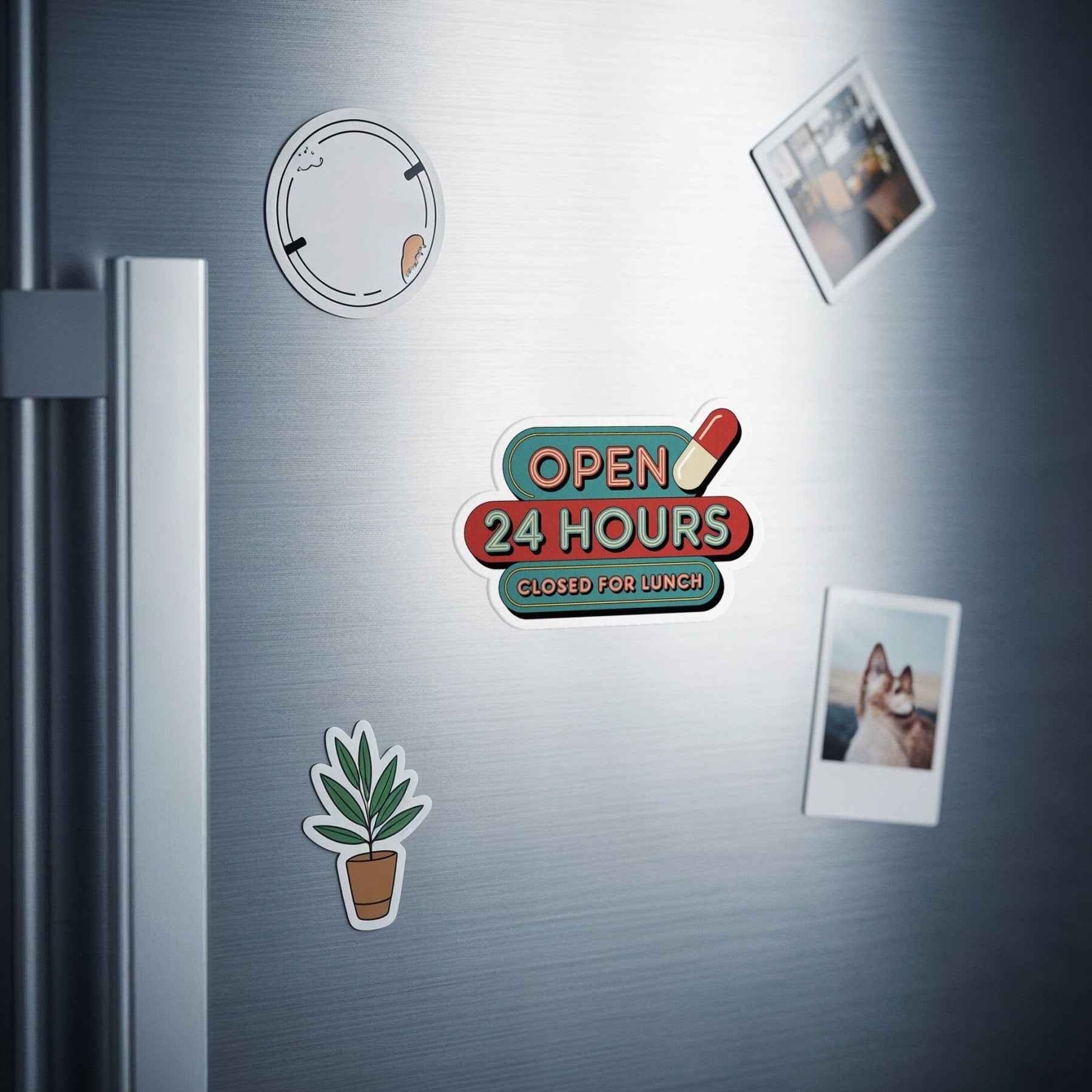 Open 24 Hours Closed for Lunch Magnet - Adverse Reactions - Pharmacy Apparel for Pharmacists, Techs & Students