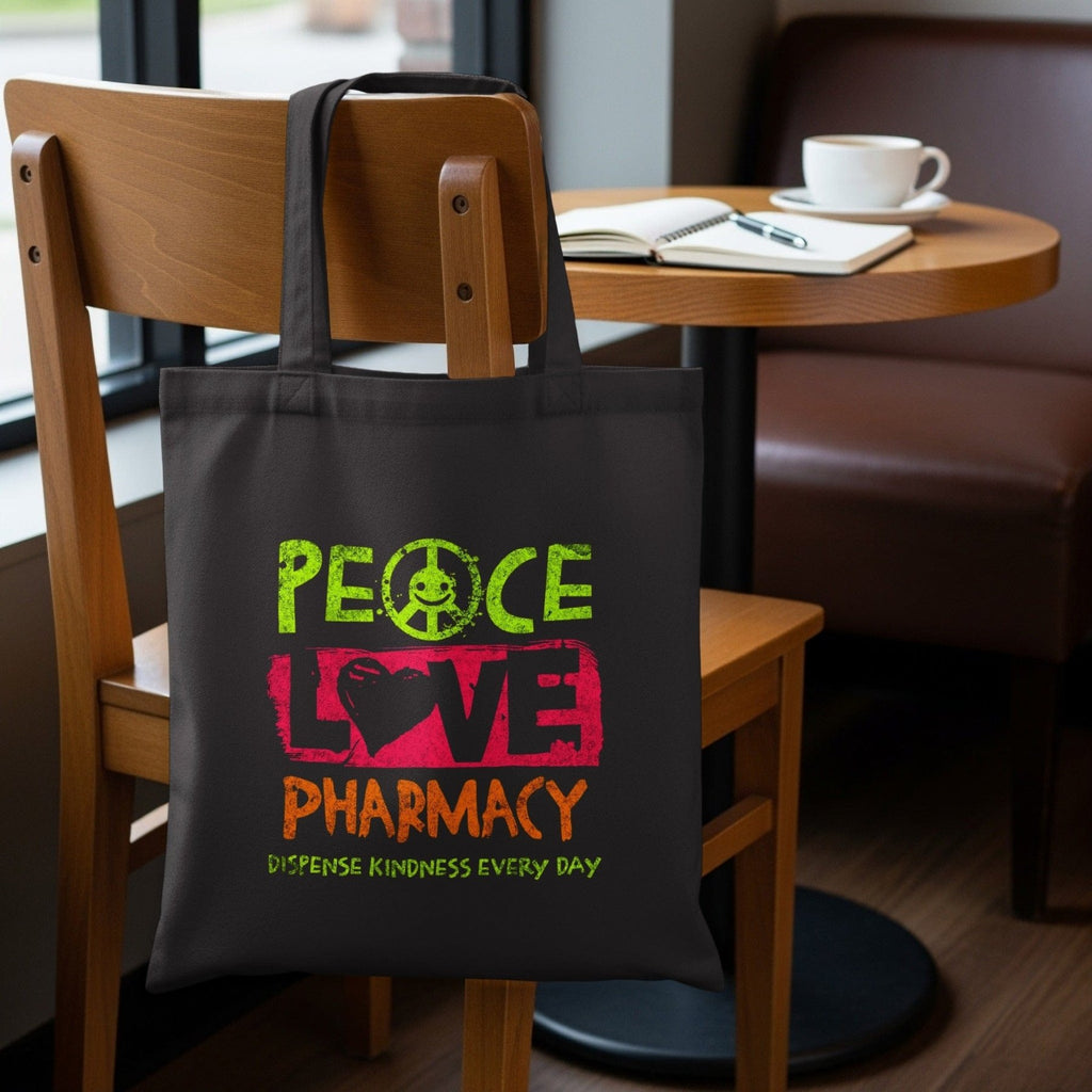 Peace Love Pharmacy Tote Bag - Adverse Reactions - Pharmacy Apparel for Pharmacists, Techs & Students