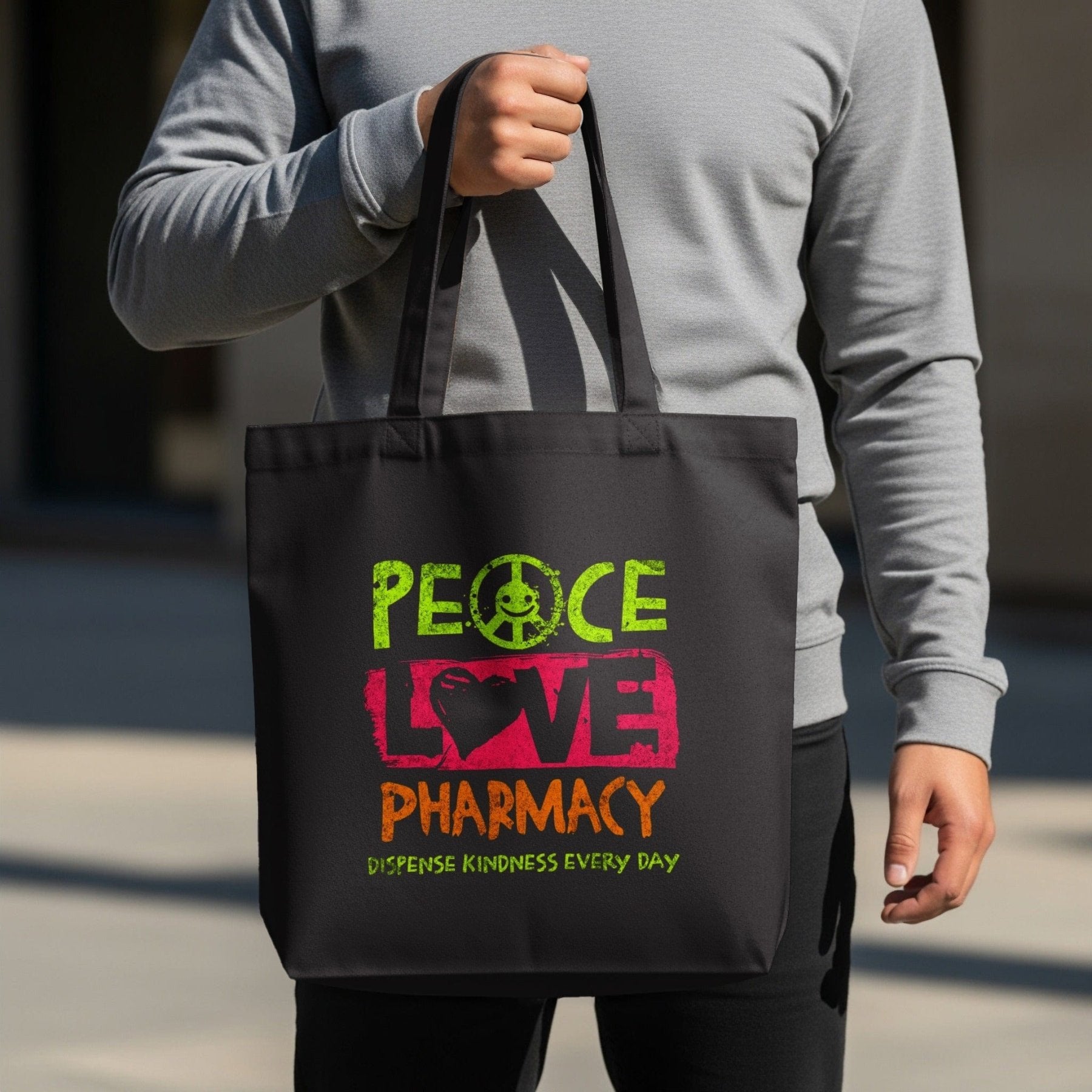 Peace Love Pharmacy Tote Bag - Adverse Reactions - Pharmacy Apparel for Pharmacists, Techs & Students