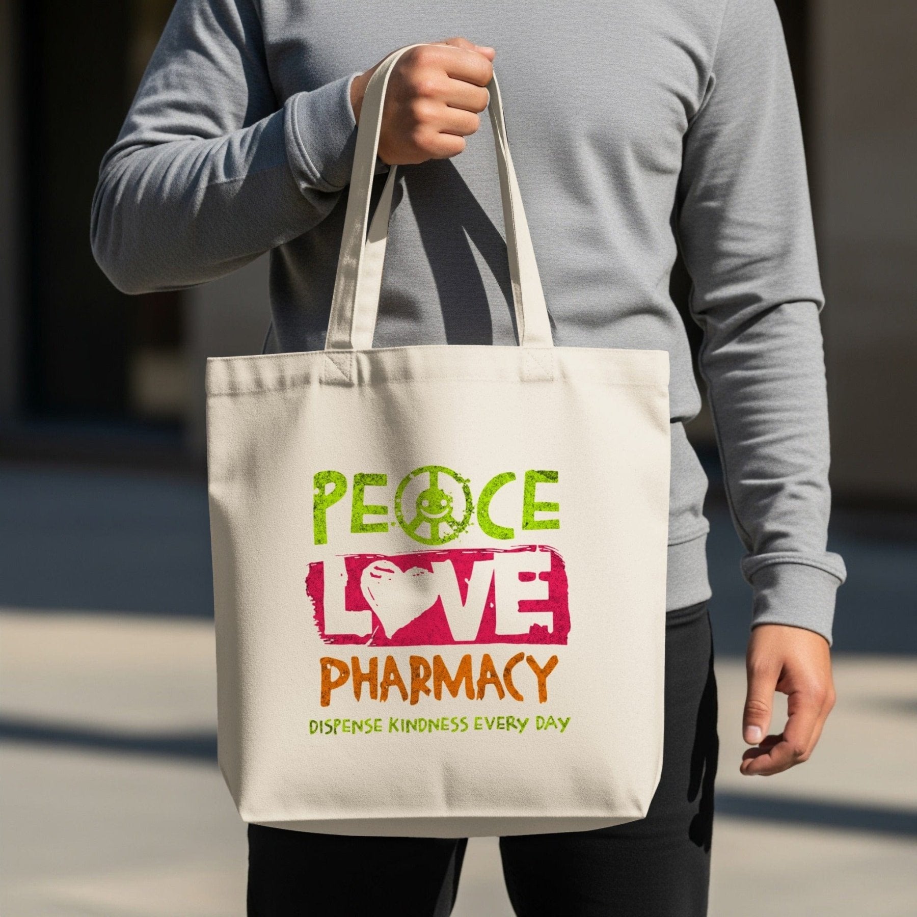 Peace Love Pharmacy Tote Bag - Adverse Reactions - Pharmacy Apparel for Pharmacists, Techs & Students