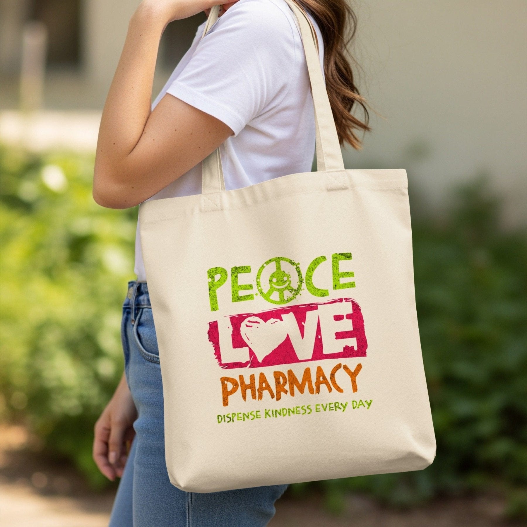 Peace Love Pharmacy Tote Bag - Adverse Reactions - Pharmacy Apparel for Pharmacists, Techs & Students