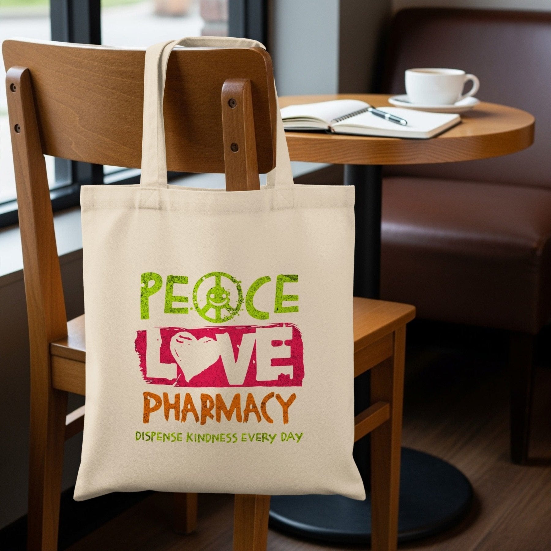 Peace Love Pharmacy Tote Bag - Adverse Reactions - Pharmacy Apparel for Pharmacists, Techs & Students