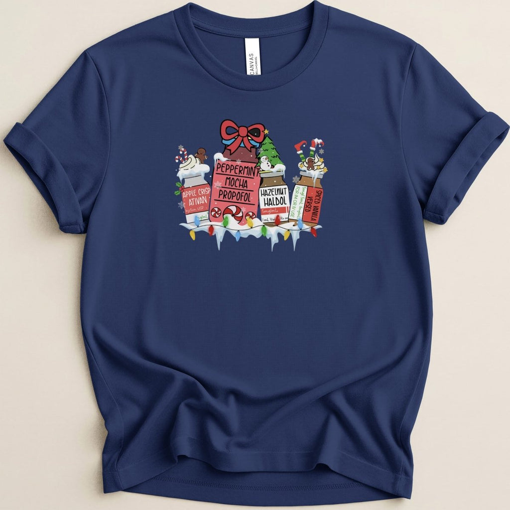 Peppermint Mocha Propofol Pharmacist Christmas Tee - Adverse Reactions