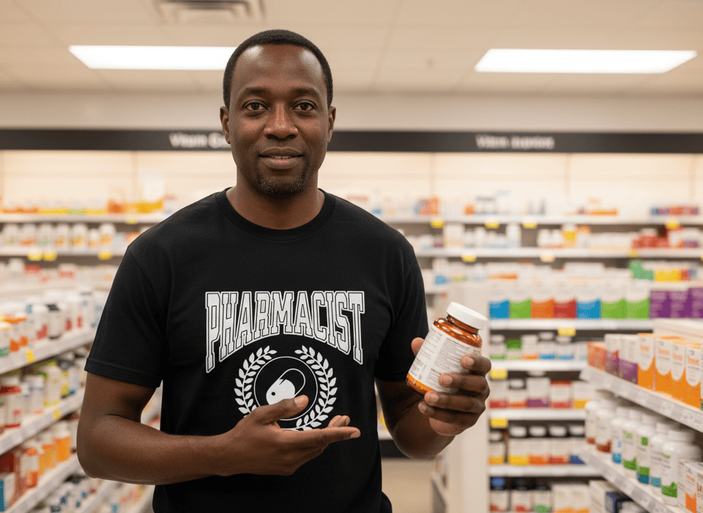 Pharmacist Collegiate Crest Tee - Adverse Reactions - Pharmacy Apparel for Pharmacists, Techs & Students