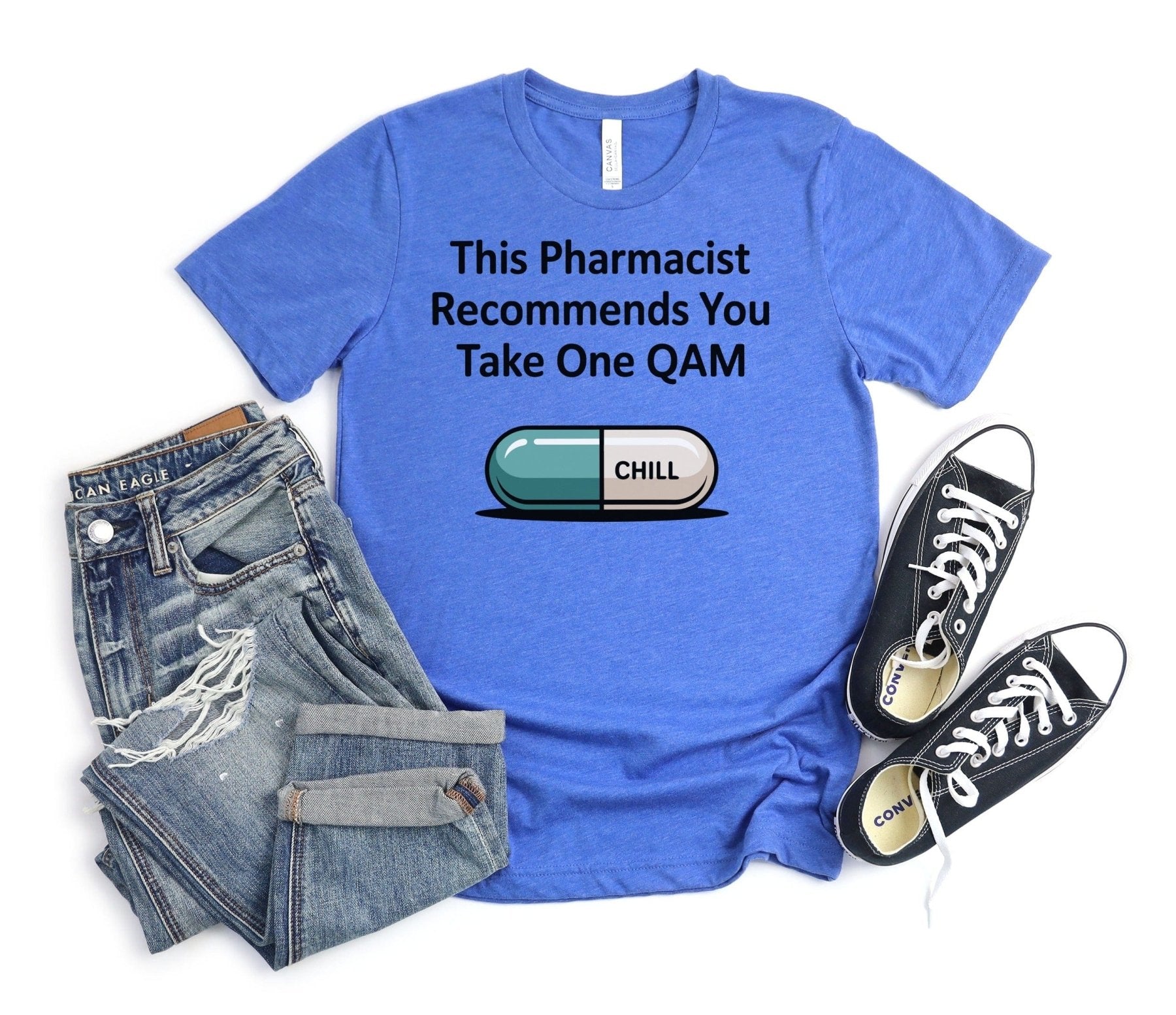 Pharmacist Recommends Take One QAM Tee - Adverse Reactions - Pharmacy Apparel for Pharmacists, Techs & Students