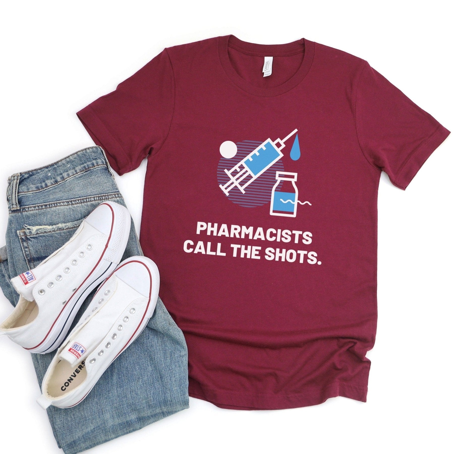Pharmacists Call the Shots Tee - Adverse Reactions - Pharmacy Apparel for Pharmacists, Techs & Students