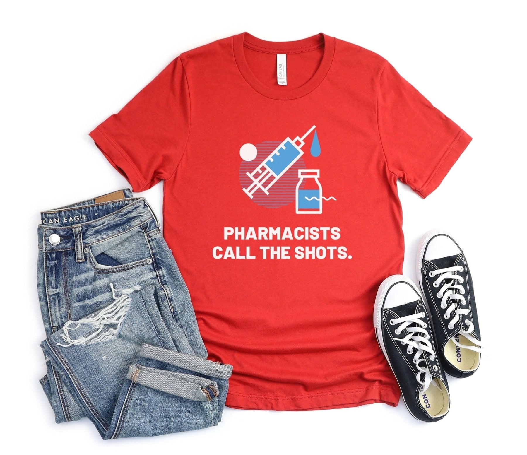 Pharmacists Call the Shots Tee - Adverse Reactions - Pharmacy Apparel for Pharmacists, Techs & Students