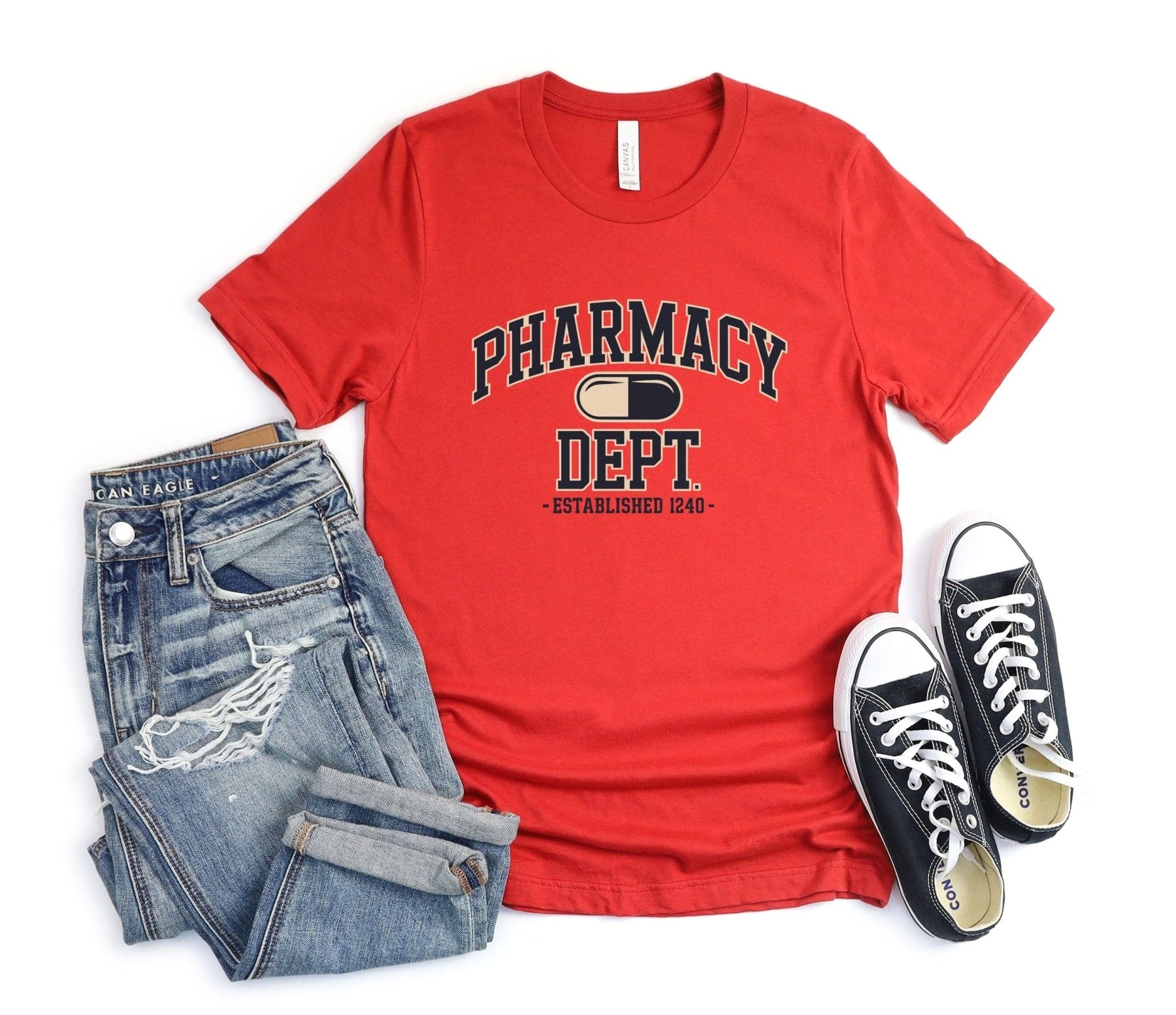 Pharmacy Dept Established 1240 College Style Tee - Adverse Reactions