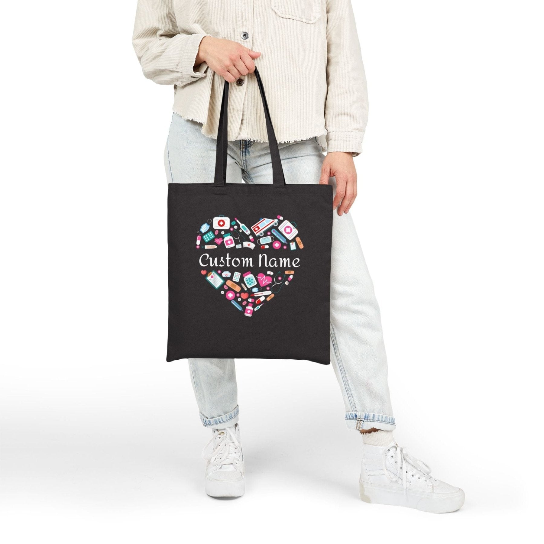 Pharmacy Heart Tote Bag - Custom Personalization - Pharmacy Apparel for Pharmacists, Techs & Students