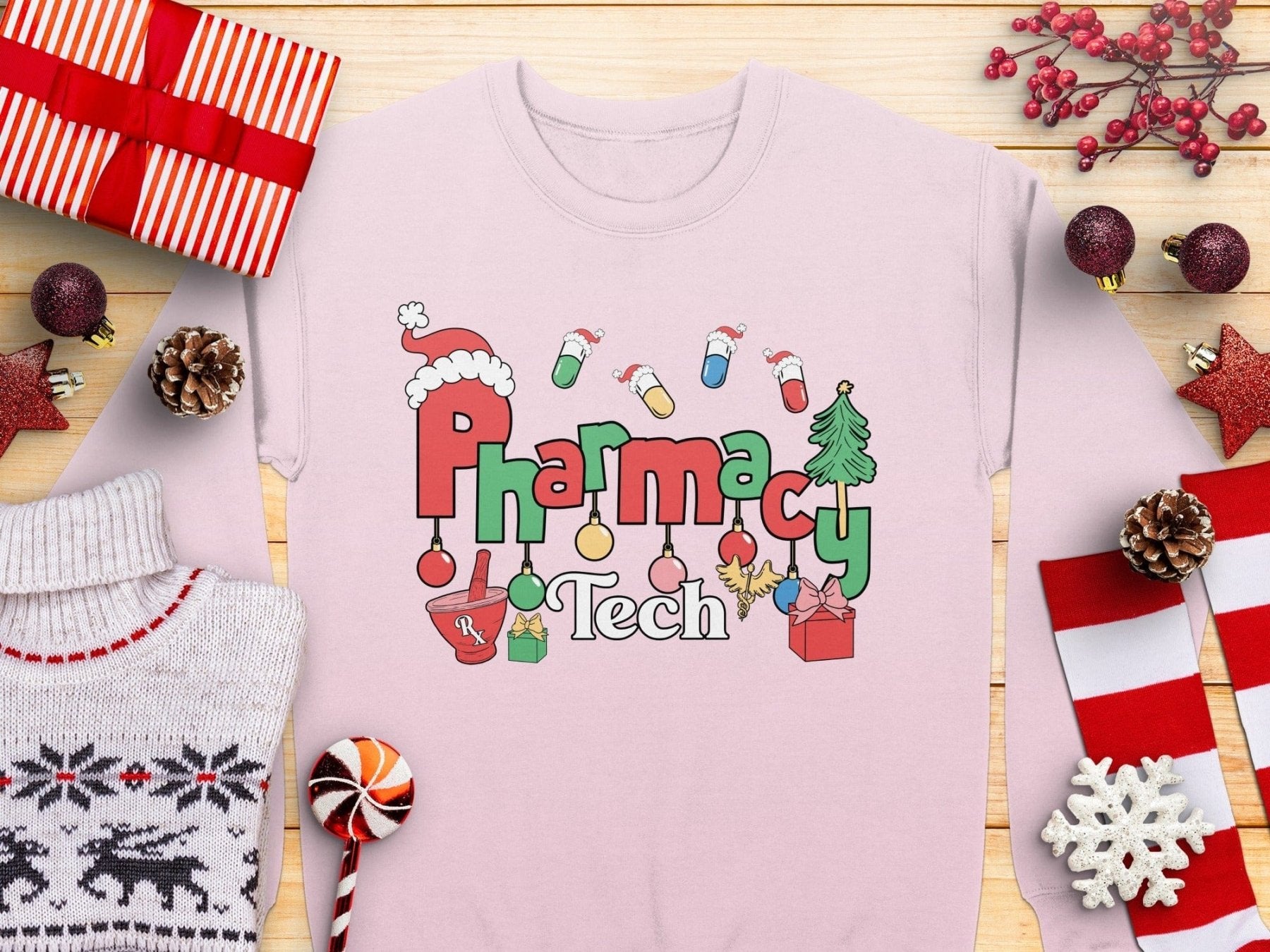Pharmacy Tech Christmas Sweatshirt - Adverse Reactions - Pharmacy Apparel for Pharmacists, Techs & Students