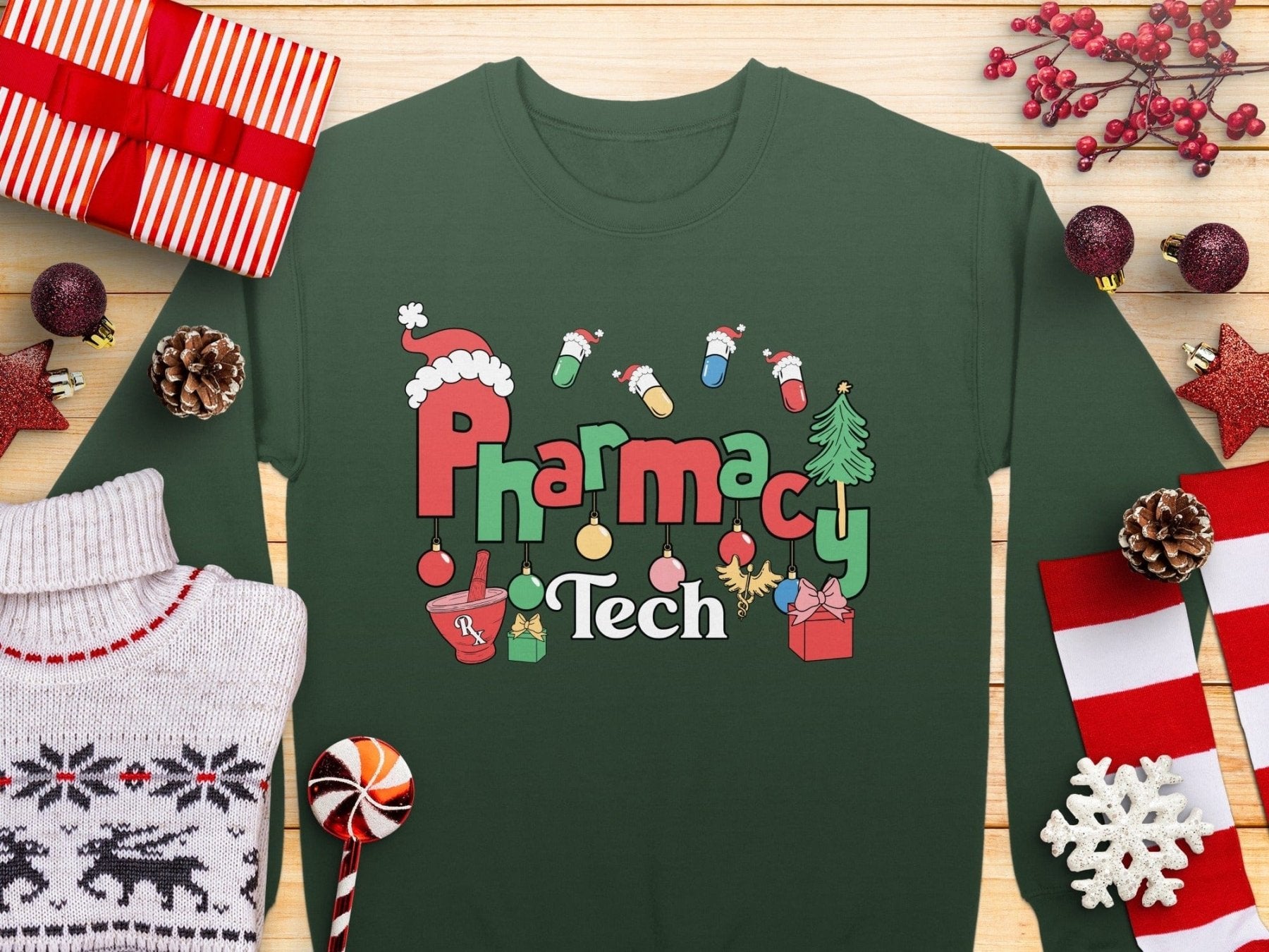 Pharmacy Tech Christmas Sweatshirt - Adverse Reactions - Pharmacy Apparel for Pharmacists, Techs & Students