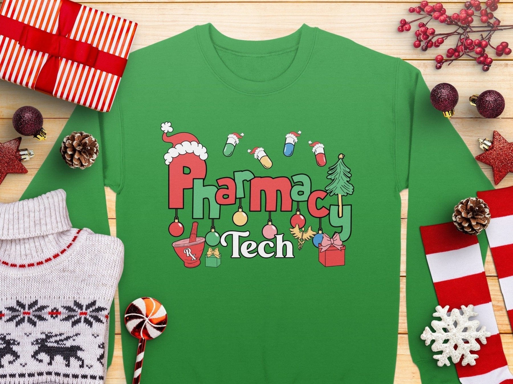 Pharmacy Tech Christmas Sweatshirt - Adverse Reactions - Pharmacy Apparel for Pharmacists, Techs & Students