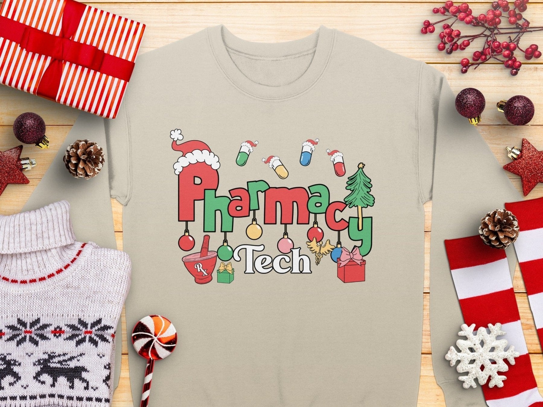 Pharmacy Tech Christmas Sweatshirt - Adverse Reactions - Pharmacy Apparel for Pharmacists, Techs & Students