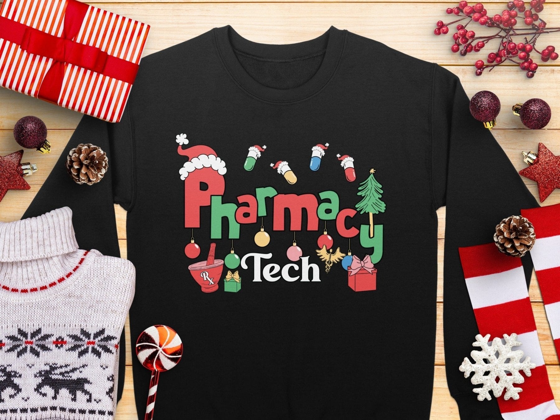 Pharmacy Tech Christmas Sweatshirt - Adverse Reactions - Pharmacy Apparel for Pharmacists, Techs & Students