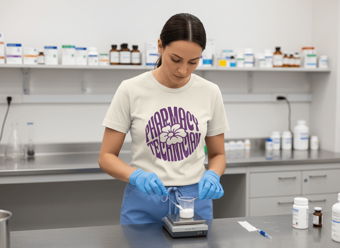 Pharmacy Technician Flower Tee - Adverse Reactions - Pharmacy Apparel for Pharmacists, Techs & Students