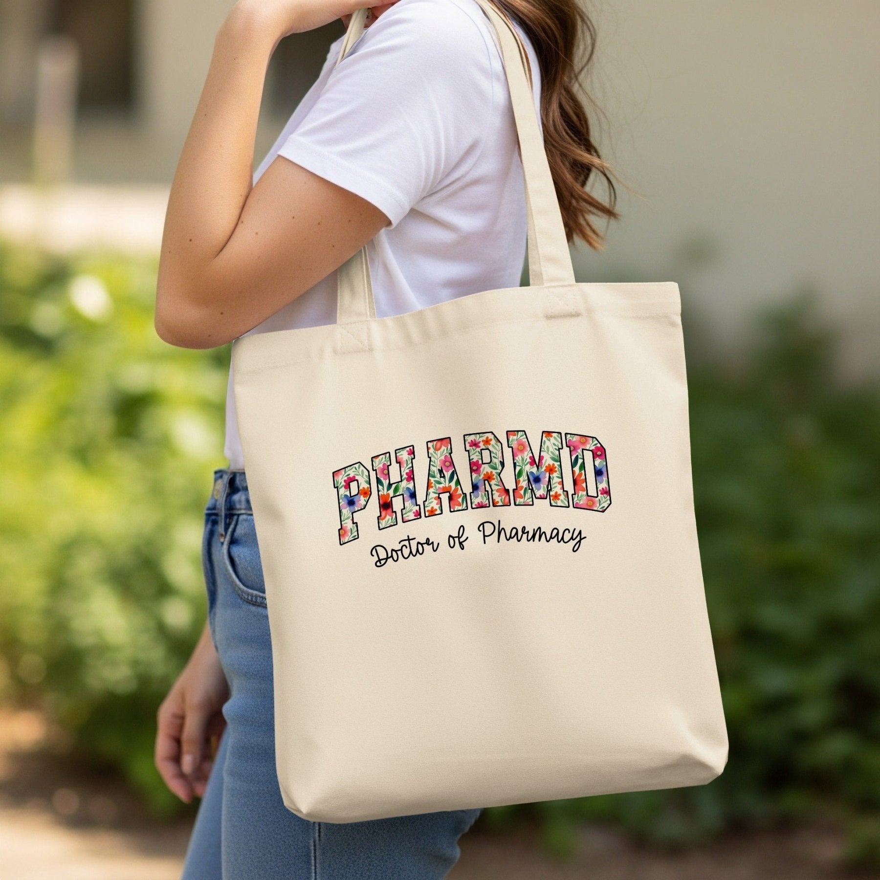 PharmD Floral Tote Bag - Pharmacy Apparel for Pharmacists, Techs & Students