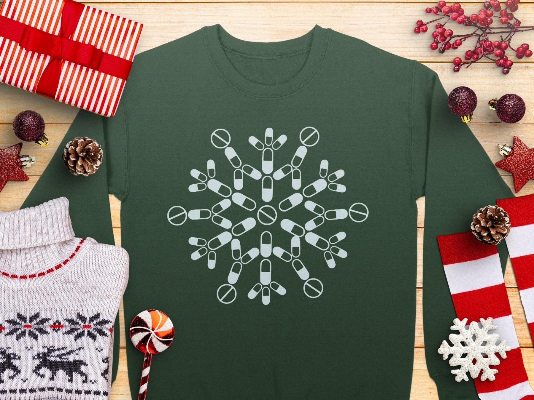 Pill Snowflake Sweatshirt - Pharmacy Apparel for Pharmacists, Techs & Students