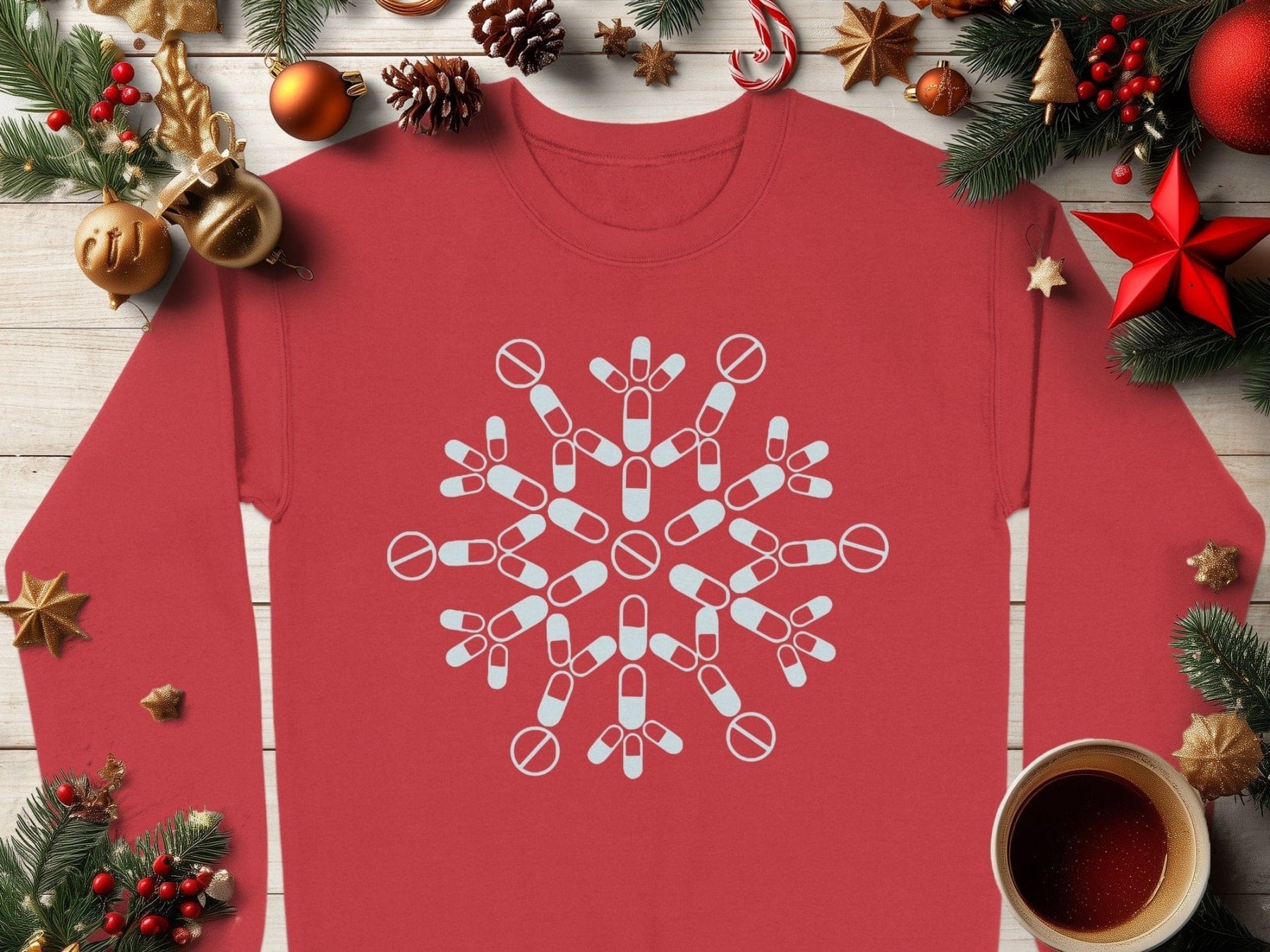 Pill Snowflake Sweatshirt - Pharmacy Apparel for Pharmacists, Techs & Students