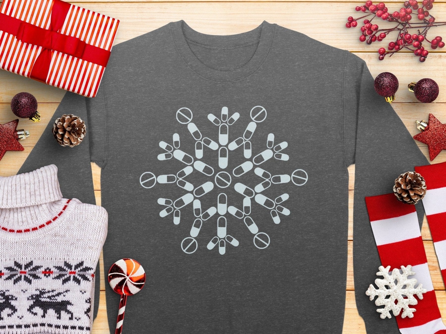 Pill Snowflake Sweatshirt - Pharmacy Apparel for Pharmacists, Techs & Students