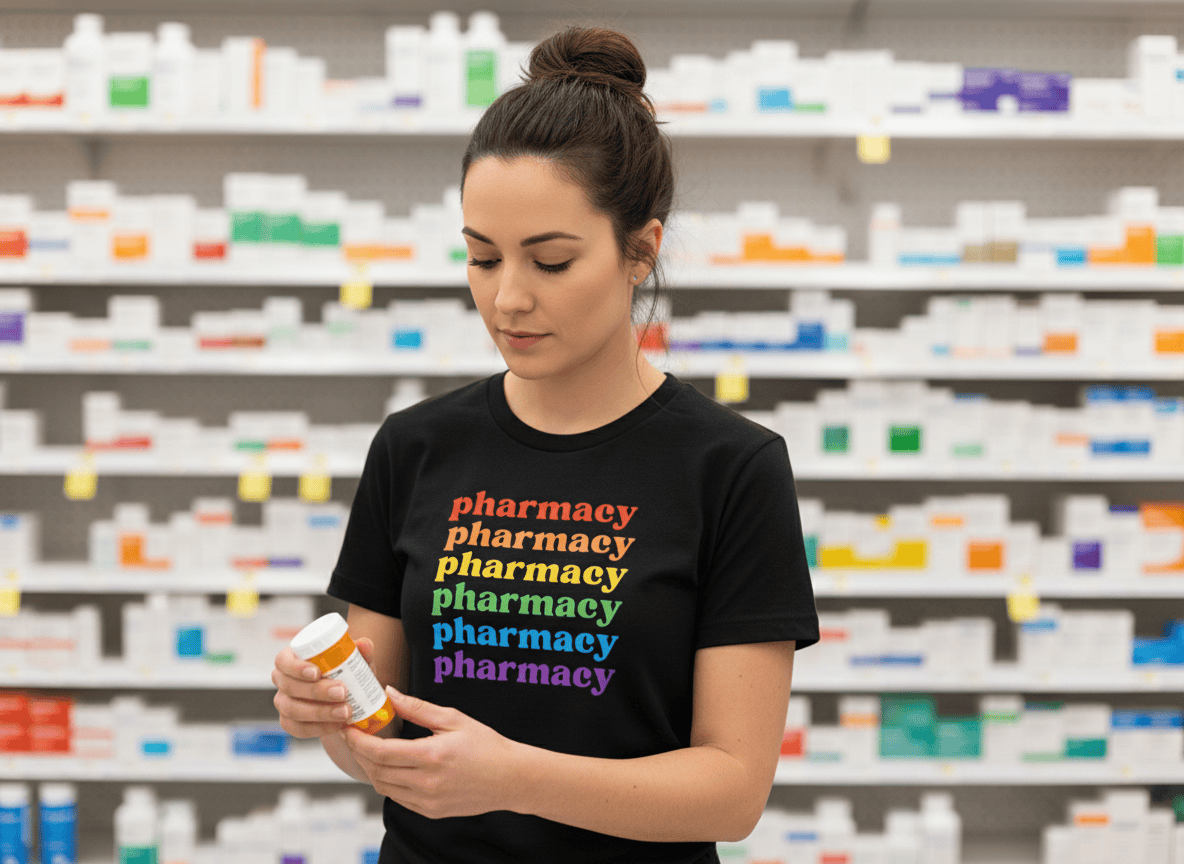 Rainbow Pharmacy Tee - Adverse Reactions - Pharmacy Apparel for Pharmacists, Techs & Students