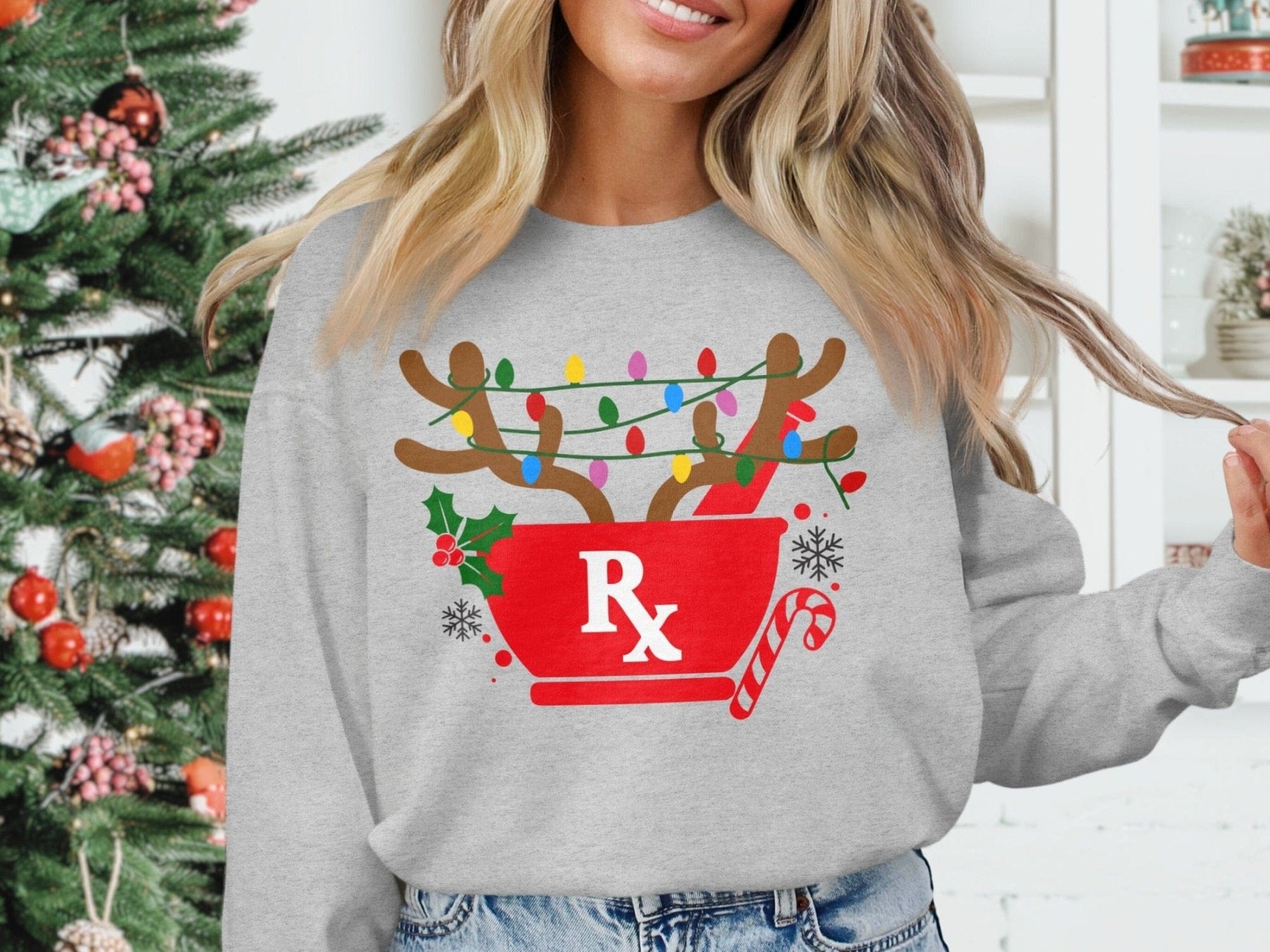 Reindeer Rx Christmas Sweatshirt - Adverse Reactions - Pharmacy Apparel for Pharmacists, Techs & Students