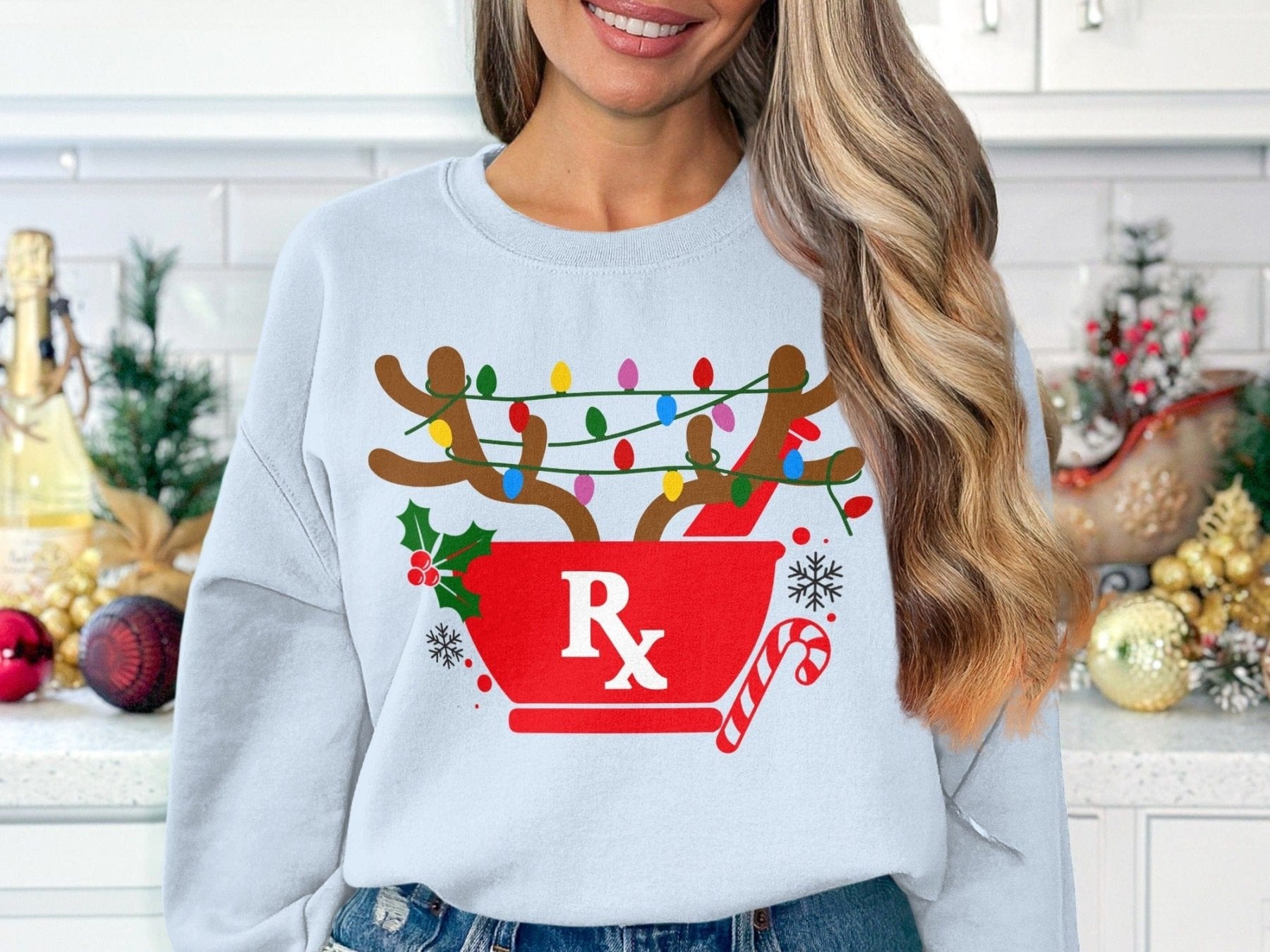 Reindeer Rx Christmas Sweatshirt - Adverse Reactions - Pharmacy Apparel for Pharmacists, Techs & Students