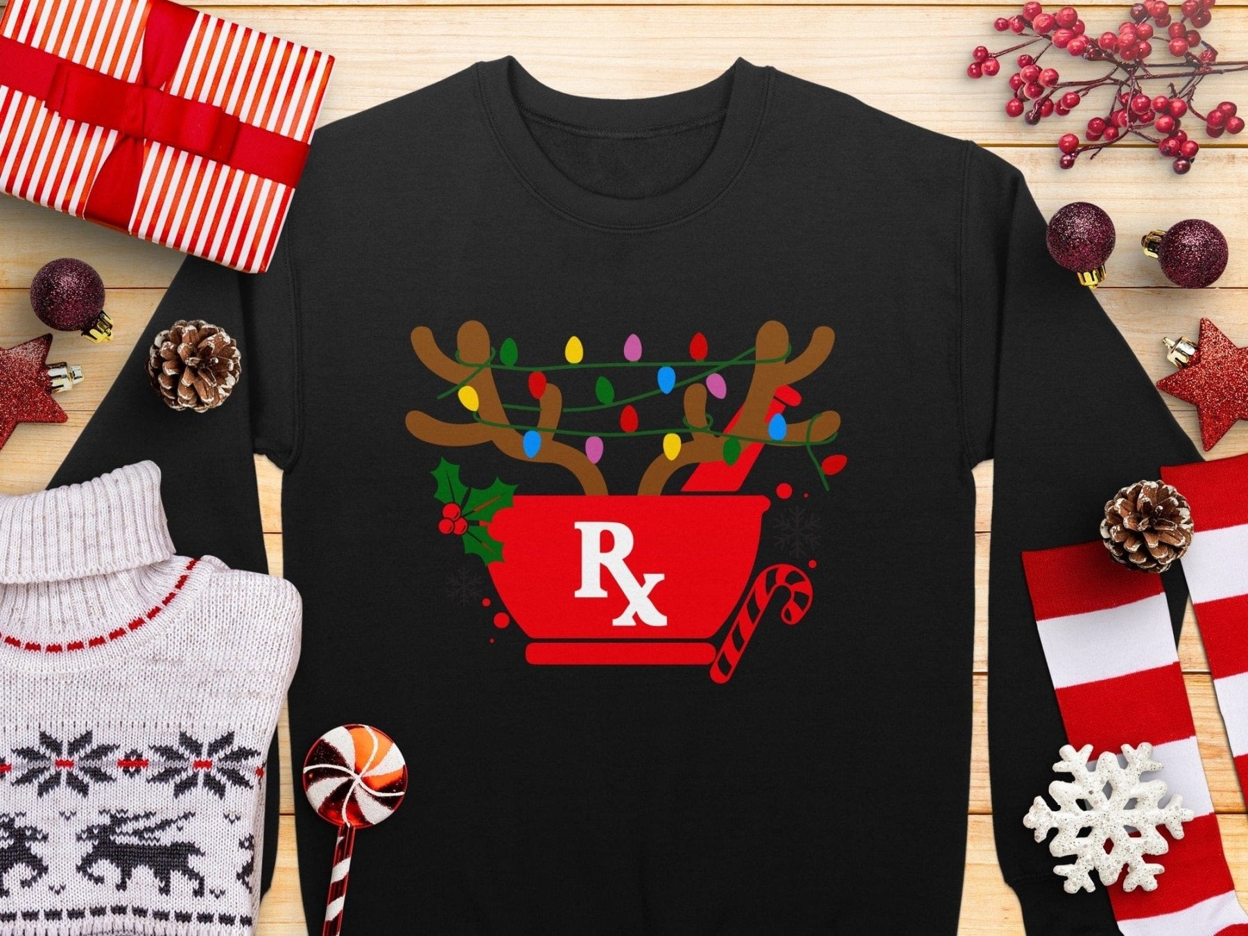 Reindeer Rx Christmas Sweatshirt - Adverse Reactions - Pharmacy Apparel for Pharmacists, Techs & Students