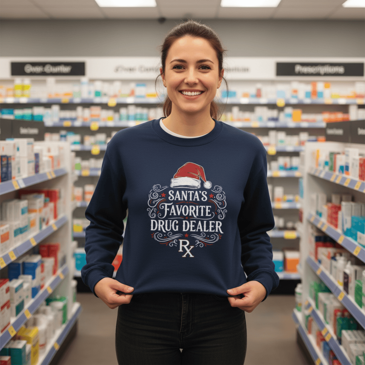 Santa’s Favorite Drug Dealer Sweatshirt - Pharmacy Apparel for Pharmacists, Techs & Students