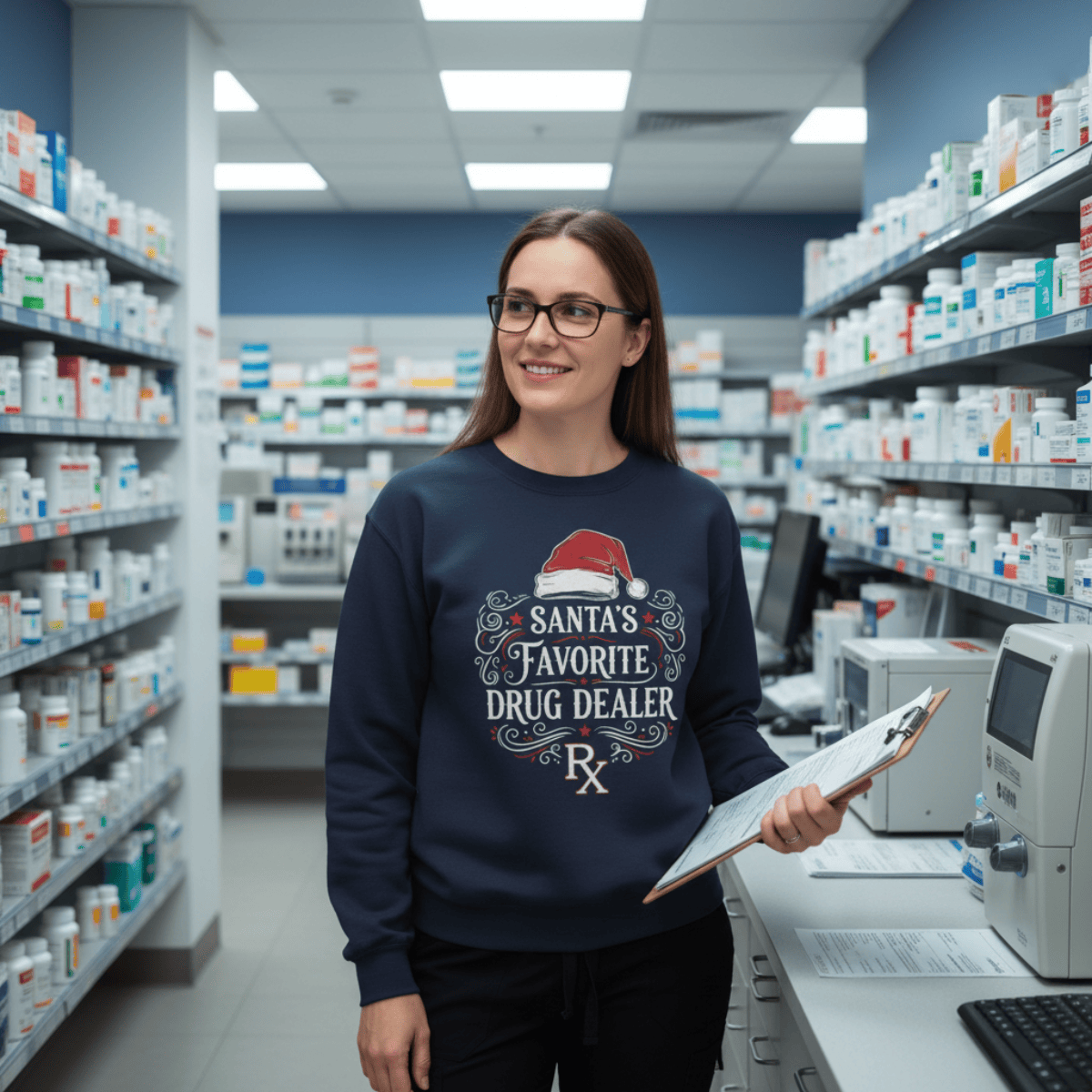 Santa’s Favorite Drug Dealer Sweatshirt - Pharmacy Apparel for Pharmacists, Techs & Students