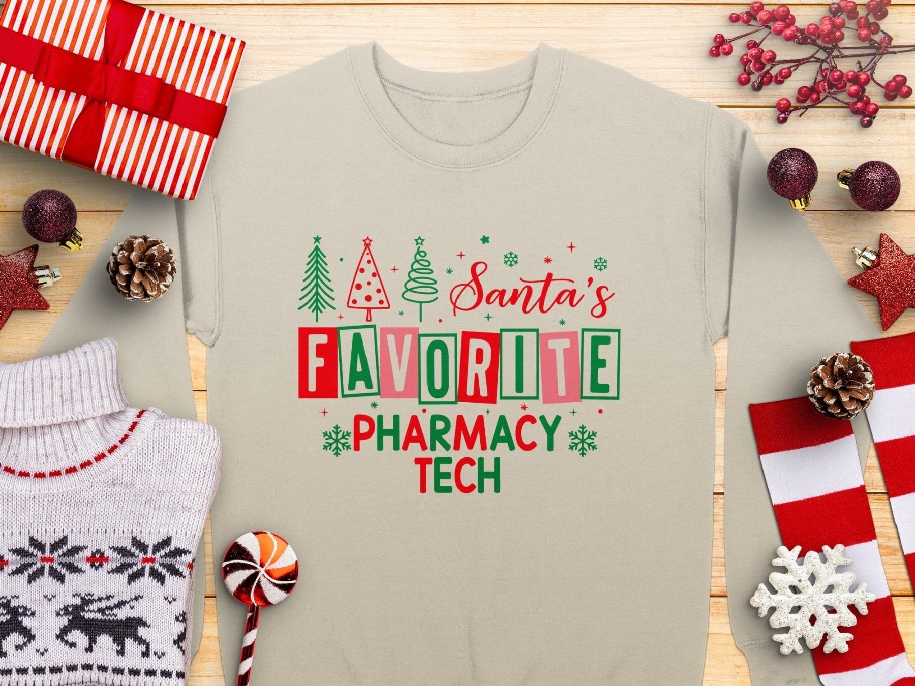 Santa’s Favorite Pharmacy Tech Sweatshirt v2 - Adverse Reactions - Pharmacy Apparel for Pharmacists, Techs & Students