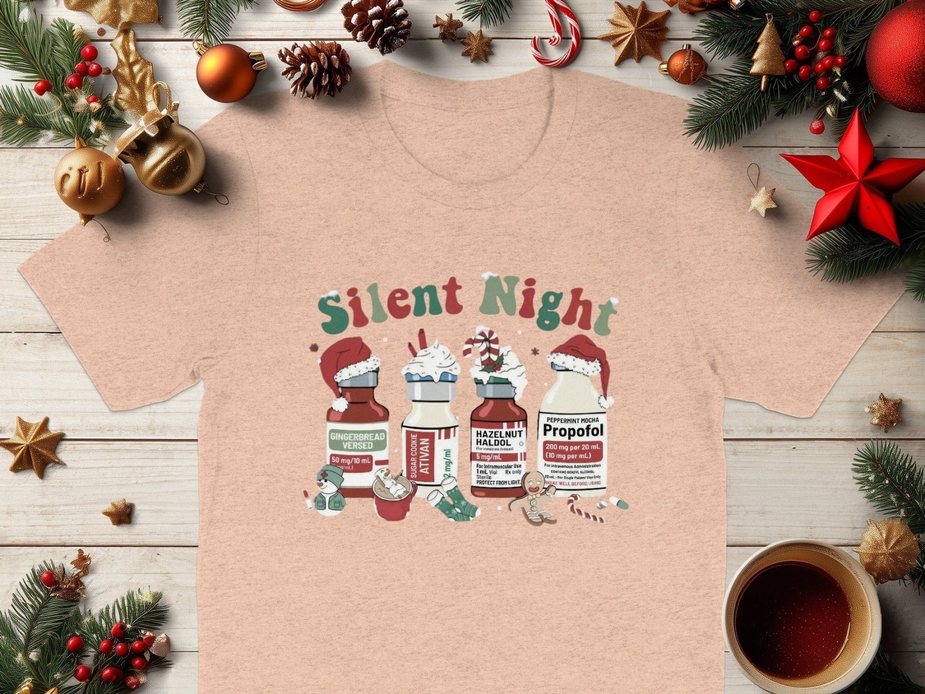 Silent Night Pharmacy Christmas Tee - Pharmacy Apparel for Pharmacists, Techs & Students