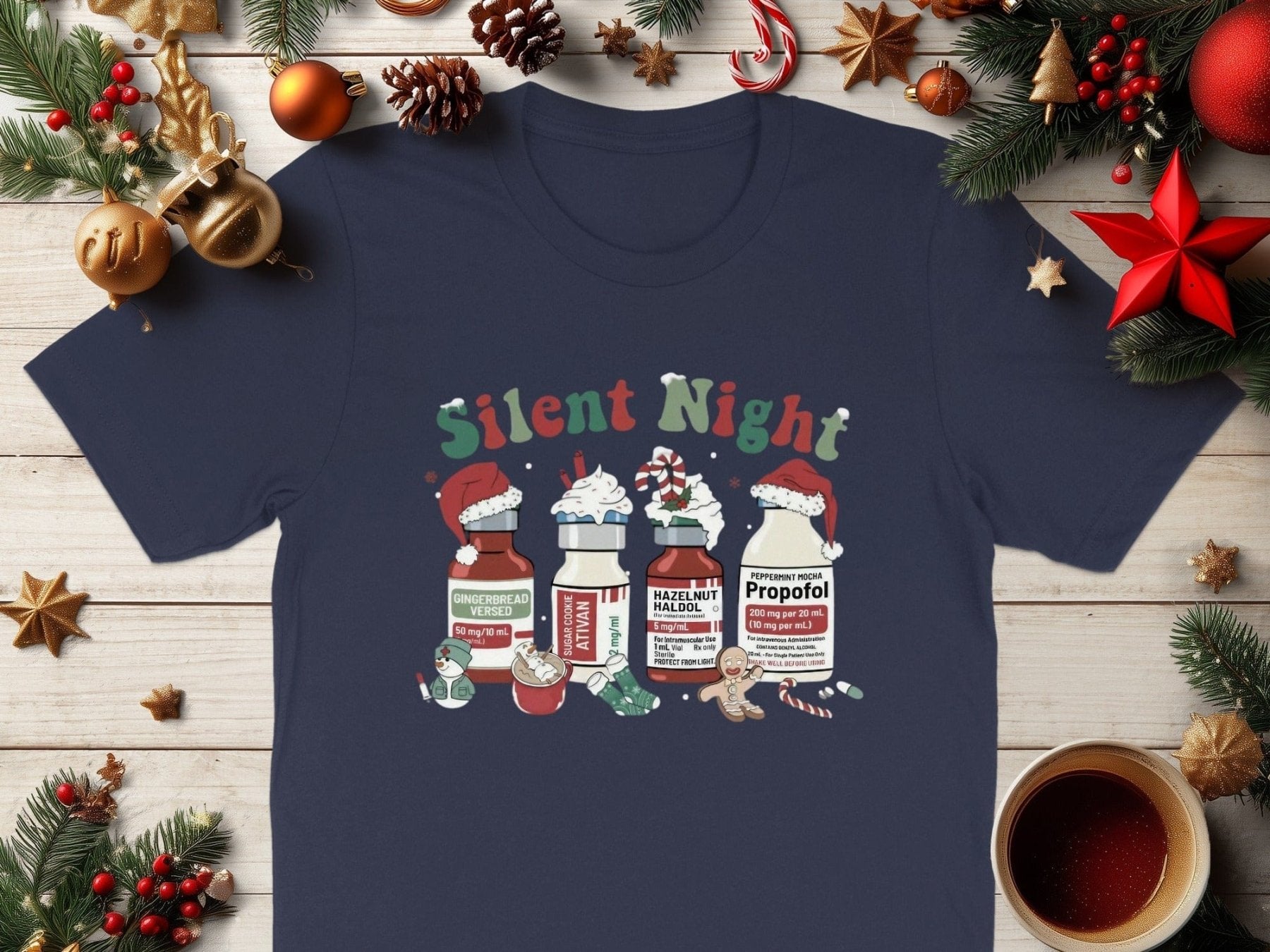 Silent Night Pharmacy Christmas Tee - Pharmacy Apparel for Pharmacists, Techs & Students