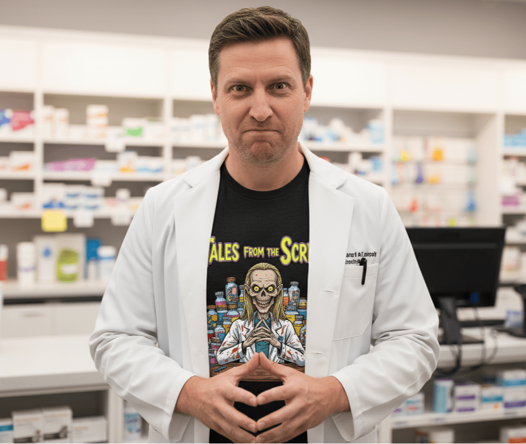 Tales from the Script Tee - Adverse Reactions - Pharmacy Apparel for Pharmacists, Techs & Students