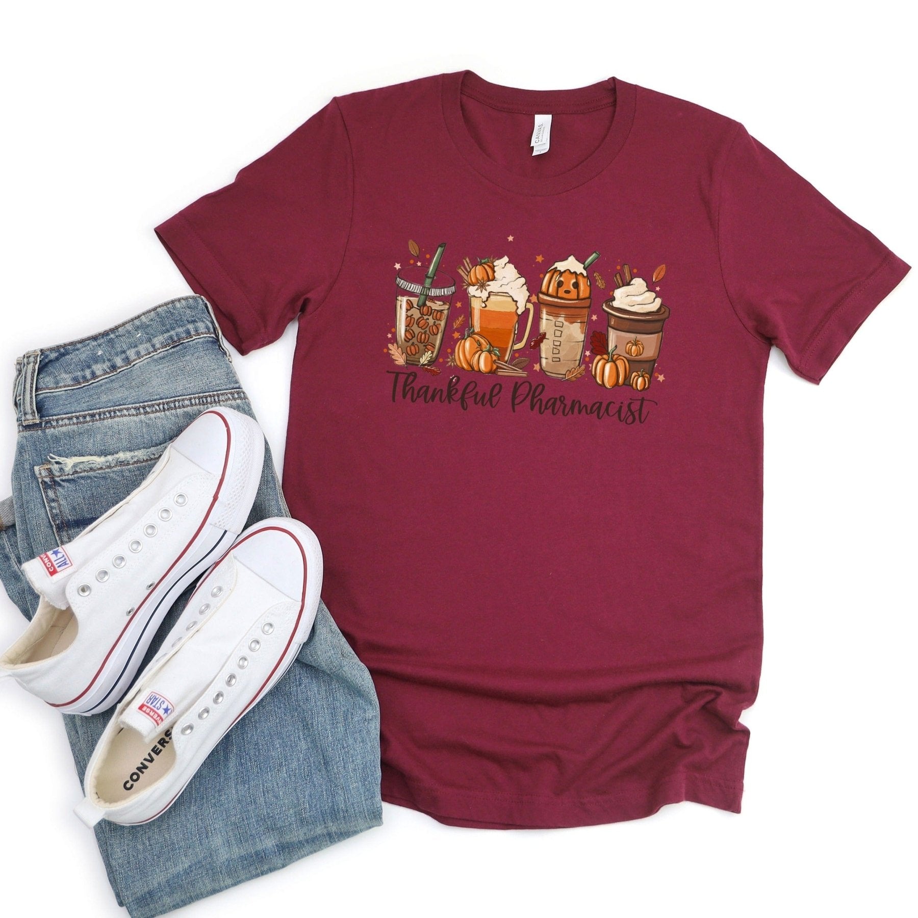 Thankful Pharmacist Fall Drinks Tee - Adverse Reactions - Pharmacy Apparel for Pharmacists, Techs & Students