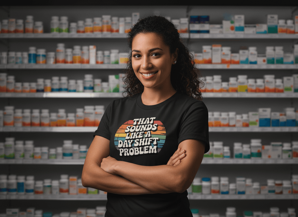 That Sounds Like A Day Shift Problem Tee - Adverse Reactions - Pharmacy Apparel for Pharmacists, Techs & Students
