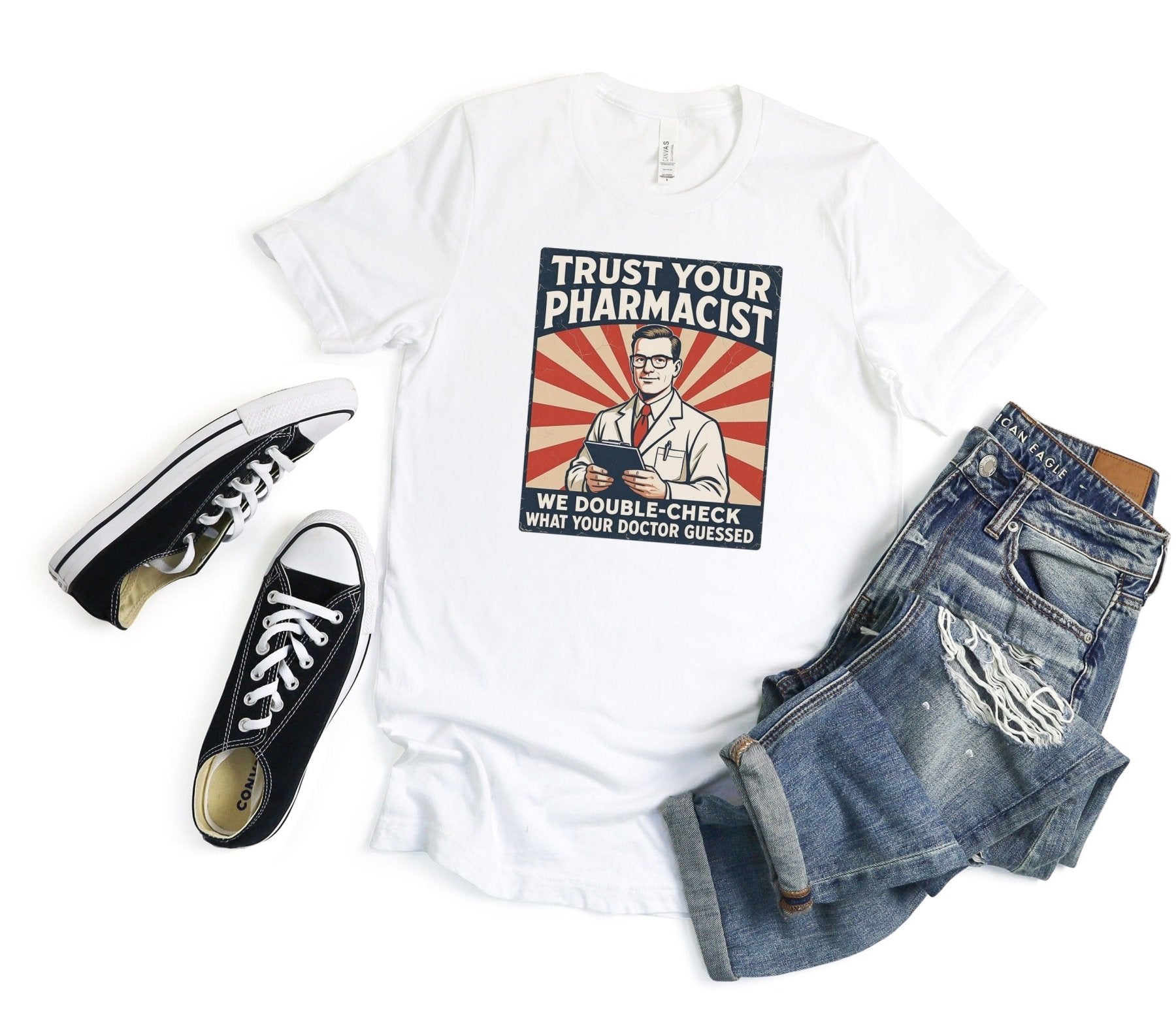 Trust Your Pharmacist Tee – Retro Men’s Design - Adverse Reactions - Pharmacy Apparel for Pharmacists, Techs & Students