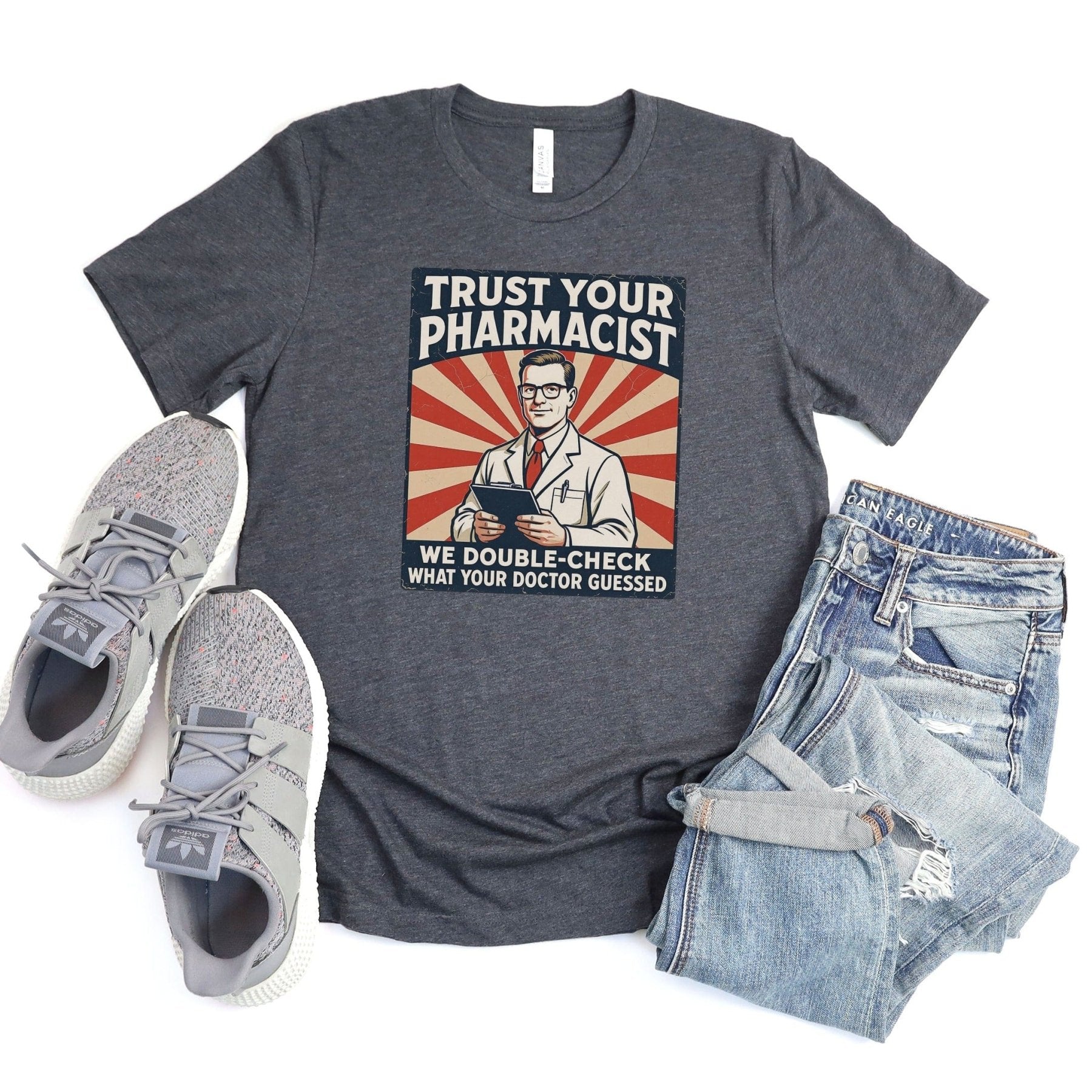Trust Your Pharmacist Tee – Retro Men’s Design - Adverse Reactions - Pharmacy Apparel for Pharmacists, Techs & Students