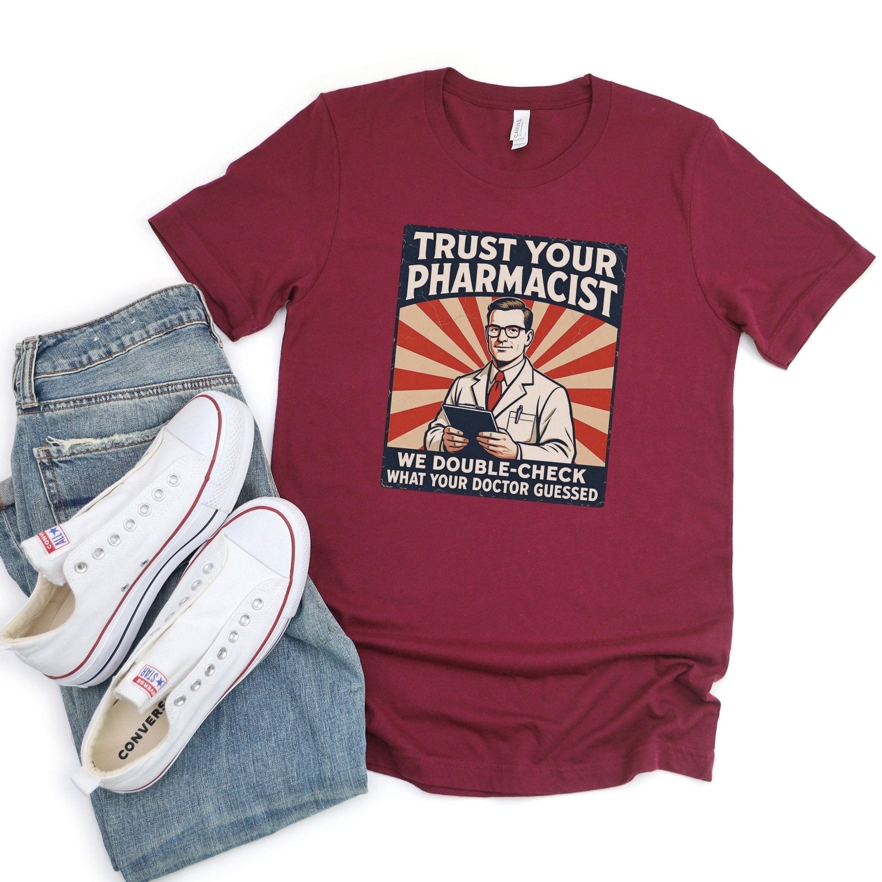 Trust Your Pharmacist Tee – Retro Men’s Design - Adverse Reactions - Pharmacy Apparel for Pharmacists, Techs & Students