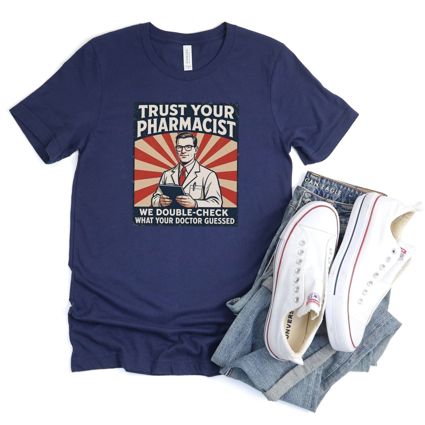 Trust Your Pharmacist Tee – Retro Men’s Design - Adverse Reactions - Pharmacy Apparel for Pharmacists, Techs & Students