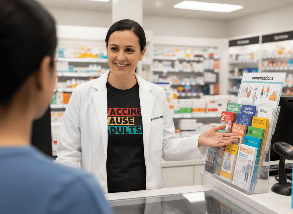 Vaccines Cause Adults Tee - Adverse Reactions - Pharmacy Apparel for Pharmacists, Techs & Students